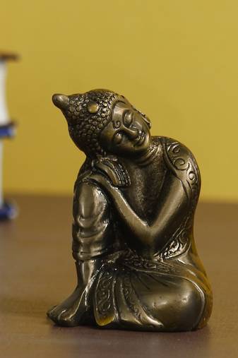 eCraftIndia Metallic Antique Color Metal Resting Buddha on Knee