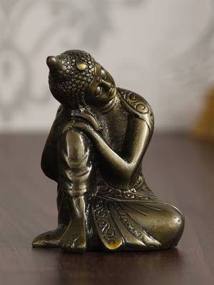 eCraftIndia Metallic Antique Color Metal Resting Buddha on Knee 2