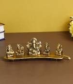 eCraftIndia Golden Finish Set of 5 Musical Ganesha Handcrafted Showpiece with Incense Holder