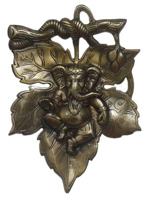 eCraftIndia Antique Finish Lord Ganesha on Creative Leaf Handcrafted Metal Wall Hanging 3