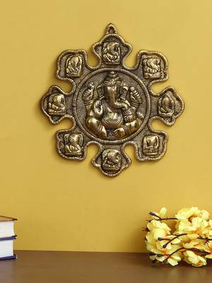 eCraftIndia 9 variants of Lord Ganesha Golden Metal Wall hanging 1