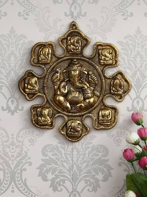 eCraftIndia 9 variants of Lord Ganesha Golden Metal Wall hanging 2