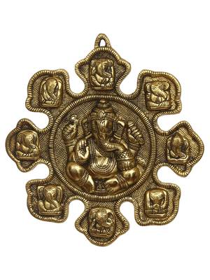 eCraftIndia 9 variants of Lord Ganesha Golden Metal Wall hanging 3
