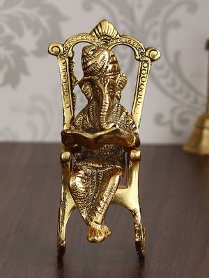 eCraftIndia Golden Lord Ganesha on Rocking Chair Antique Showpiece 1