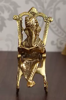 eCraftIndia Golden Lord Ganesha on Rocking Chair Antique Showpiece