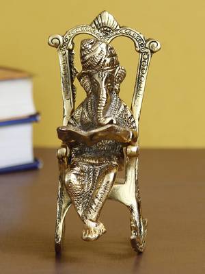 eCraftIndia Golden Lord Ganesha on Rocking Chair Antique Showpiece 2