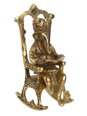 eCraftIndia Golden Lord Ganesha on Rocking Chair Antique Showpiece 3