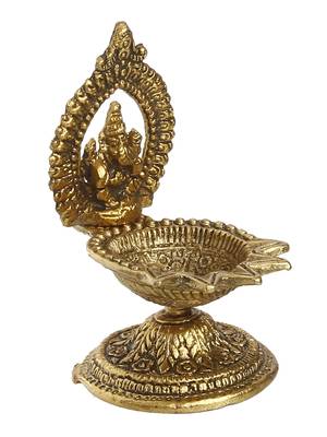 eCraftIndia Lord Ganesha with Diya Handcrafted Golden Metal Showpiece 3