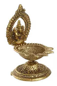 eCraftIndia Lord Ganesha with Diya Handcrafted Golden Metal Showpiece