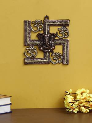 eCraftIndia Lord Ganesha on Om Swastik Metal Silver Wall Hanging 1