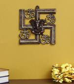 eCraftIndia Lord Ganesha on Om Swastik Metal Silver Wall Hanging
