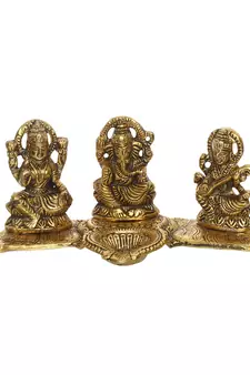 Gold-Plated Lakshmi, Saraswati, and Ganesha Statues