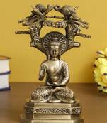 eCraftIndia Ethnic Carved Blessing Lord Buddha Meditating Under Tree Brass Antique Artifact