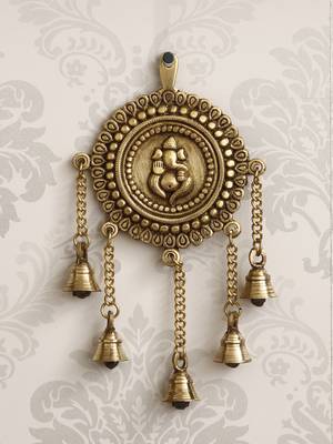 eCraftIndia Lord Ganesha DECORative Brass Wall Hanging with 5 Bells 1