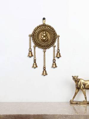 eCraftIndia Lord Ganesha DECORative Brass Wall Hanging with 5 Bells 2