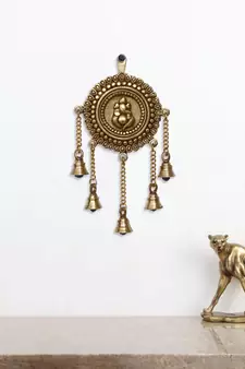 eCraftIndia Lord Ganesha DECORative Brass Wall Hanging with 5 Bells