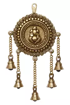 eCraftIndia Lord Ganesha DECORative Brass Wall Hanging with 5 Bells