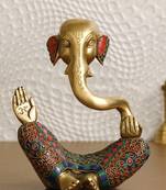 e craft india meditating ganesha brass idol     golden