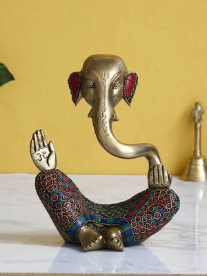 e craft india meditating ganesha brass idol     golden 2