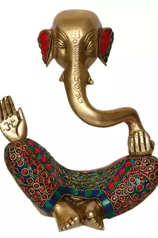 e craft india meditating ganesha brass idol     golden