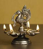eCraftIndia DECORative Handcrafted Peocock Brass Showpiece with Diya for 4 Wicks