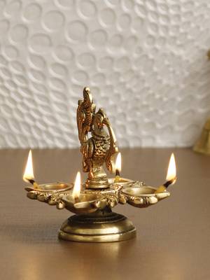 eCraftIndia DECORative Handcrafted Peocock Brass Showpiece with Diya for 4 Wicks 2