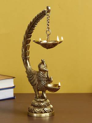 eCraftIndia DECORative Handcrafted Peocock Brass Showpiece with Diya for 6 Wicks 1