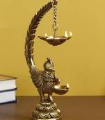 eCraftIndia DECORative Handcrafted Peocock Brass Showpiece with Diya for 6 Wicks