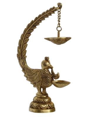 eCraftIndia DECORative Handcrafted Peocock Brass Showpiece with Diya for 6 Wicks 3