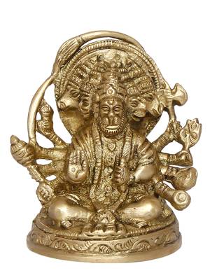 eCraftIndia Brass Panchmukhi Hanuman Idol Handcrafted DECORative Figurine 3