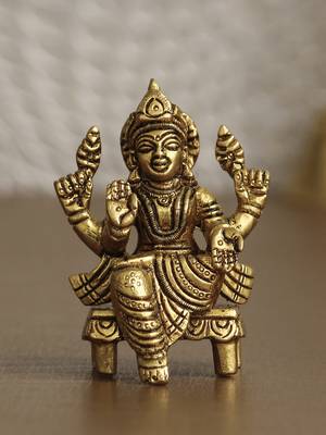 eCraftIndia Goddess Laxmi on Chowki Handcrafted Brass Figurine 2