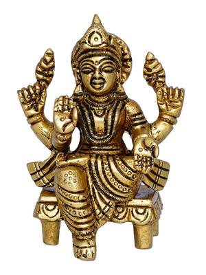 eCraftIndia Goddess Laxmi on Chowki Handcrafted Brass Figurine 3