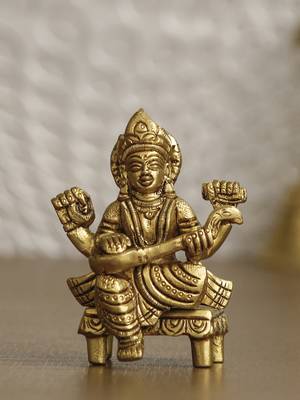 eCraftIndia Goddess Saraswati on Chowki Handcrafted Brass Figurine 2