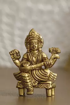 eCraftIndia Goddess Saraswati on Chowki Handcrafted Brass Figurine