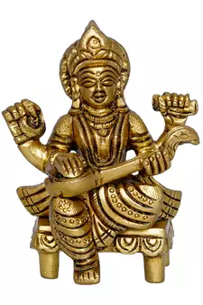 eCraftIndia Goddess Saraswati on Chowki Handcrafted Brass Figurine