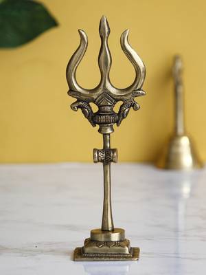 eCraftIndia Brass Trishul with Damru DECORative Handcrafted Figurine 1