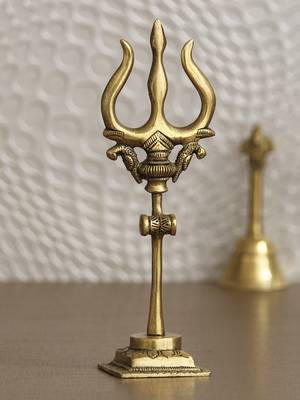 eCraftIndia Brass Trishul with Damru DECORative Handcrafted Figurine 2