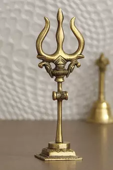 eCraftIndia Brass Trishul with Damru DECORative Handcrafted Figurine