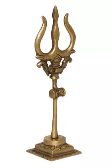 eCraftIndia Brass Trishul with Damru DECORative Handcrafted Figurine