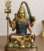 eCraftIndia Lord Shiva Idol DECORative Brass Figurine with Colorful Stone Work