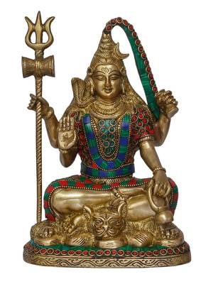 eCraftIndia Lord Shiva Idol DECORative Brass Figurine with Colorful Stone Work 3