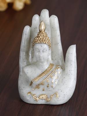 eCraftIndia Dotted White and Golden Palm Buddha Handcrafted DECORative Polyresin Figurine 1