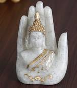 eCraftIndia Dotted White and Golden Palm Buddha Handcrafted DECORative Polyresin Figurine
