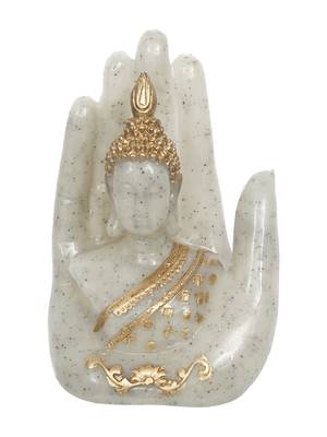 eCraftIndia Dotted White and Golden Palm Buddha Handcrafted DECORative Polyresin Figurine 3