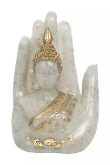 eCraftIndia Dotted White and Golden Palm Buddha Handcrafted DECORative Polyresin Figurine