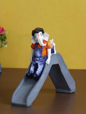 eCraftIndia Lord Ganesha Enjoying Slide with Mushak Colorful Handcrafted DECORative Figurine 1