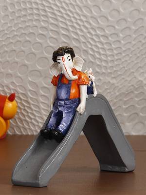 eCraftIndia Lord Ganesha Enjoying Slide with Mushak Colorful Handcrafted DECORative Figurine 2