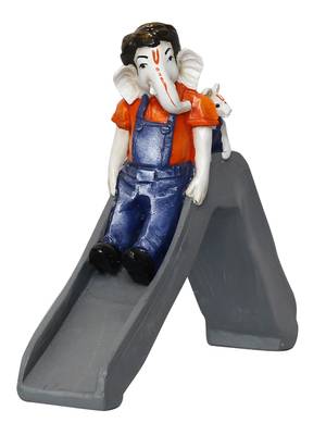 eCraftIndia Lord Ganesha Enjoying Slide with Mushak Colorful Handcrafted DECORative Figurine 3
