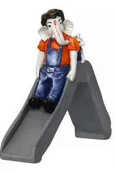 eCraftIndia Lord Ganesha Enjoying Slide with Mushak Colorful Handcrafted DECORative Figurine