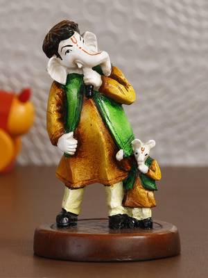 eCraftIndia Lord Ganesha Singing with Mushak Colorful Handcrafted DECORative Figurine 1